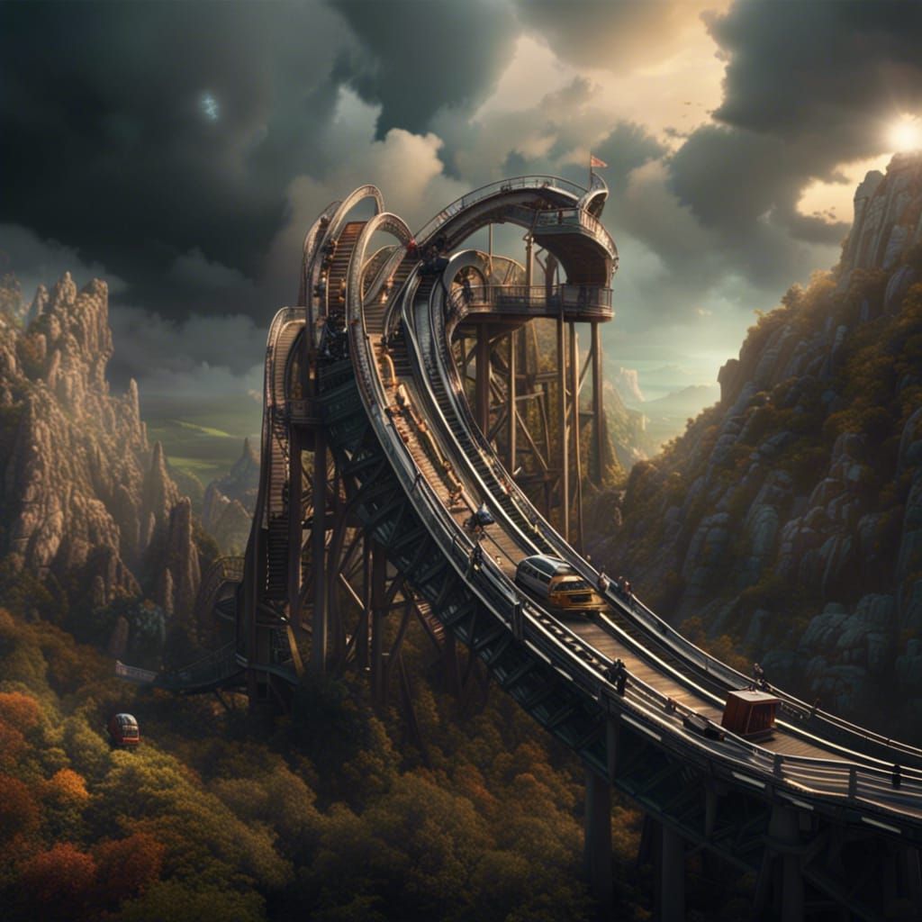 Dramatic Tipping Rollercoaster in Digital Matte Painting
