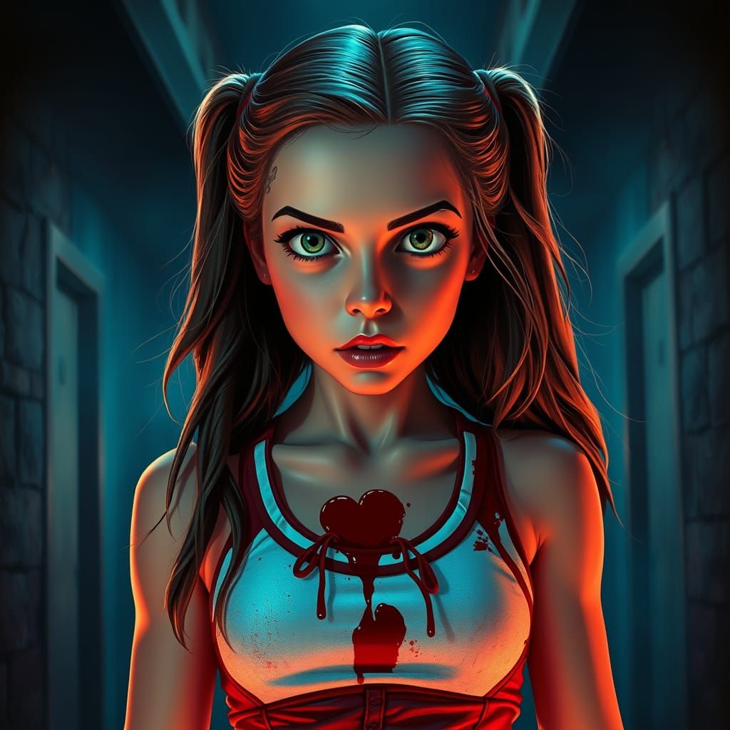 Final Girl Terror in Neon-Lit Horror Scene