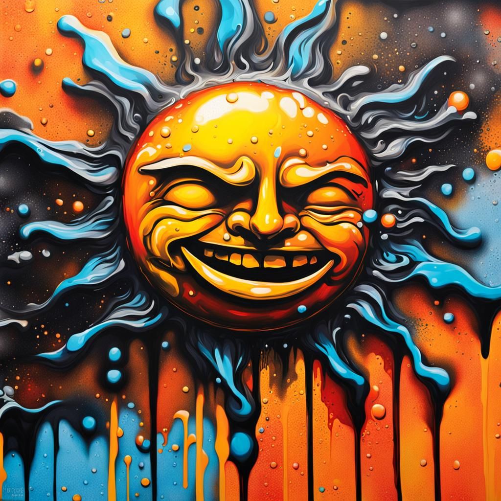 Extreme Close-up of Sun in Graffiti Art Style