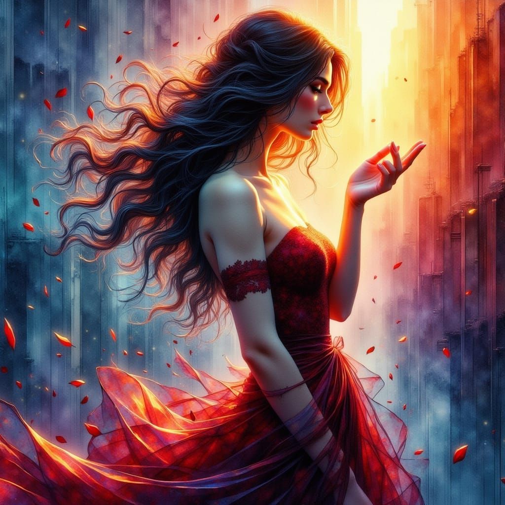 Sad Woman Waving Goodbye in Hyperrealistic Digital Art