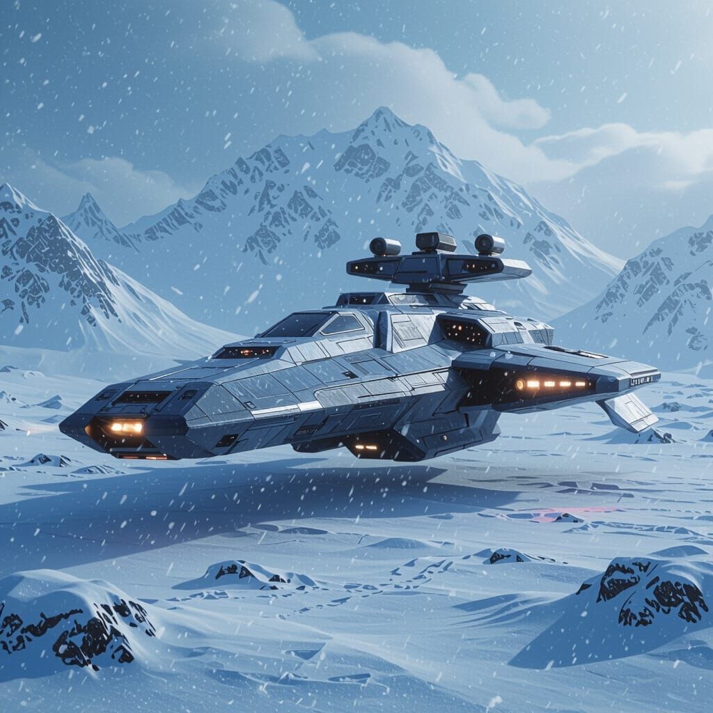 Starship Prometheus Lands on Arctic World in Snowstorm
