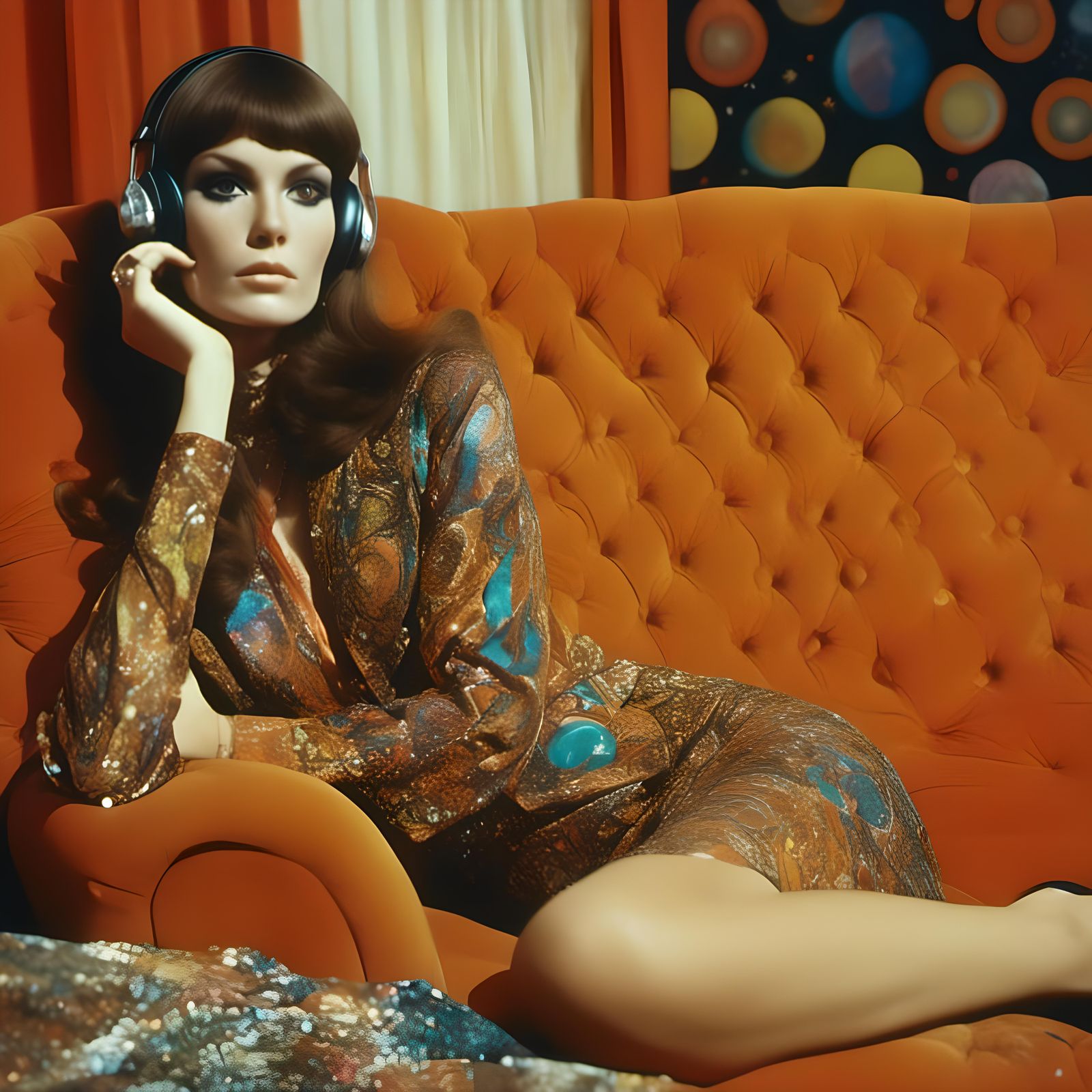 Retro 70s Vibe on Orange Couch