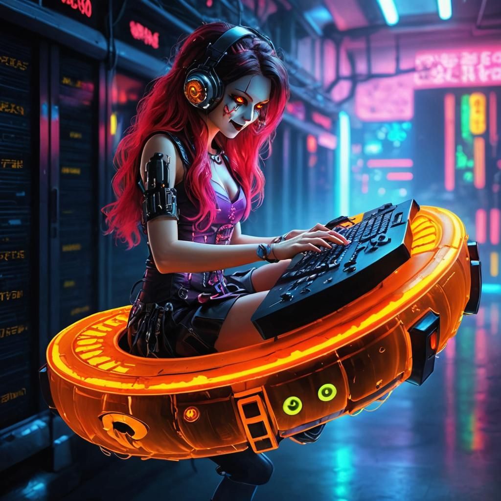 Creepy cybertech  Halloween themed, glowing eyes sinister sm...