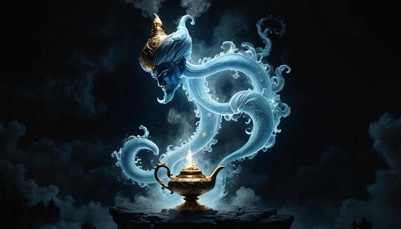 Spectacular Genie Emerges from Magic Lamp