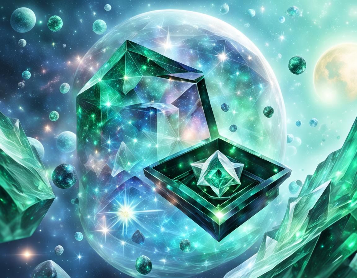 Gem Star Encased in Green Crystal Cube