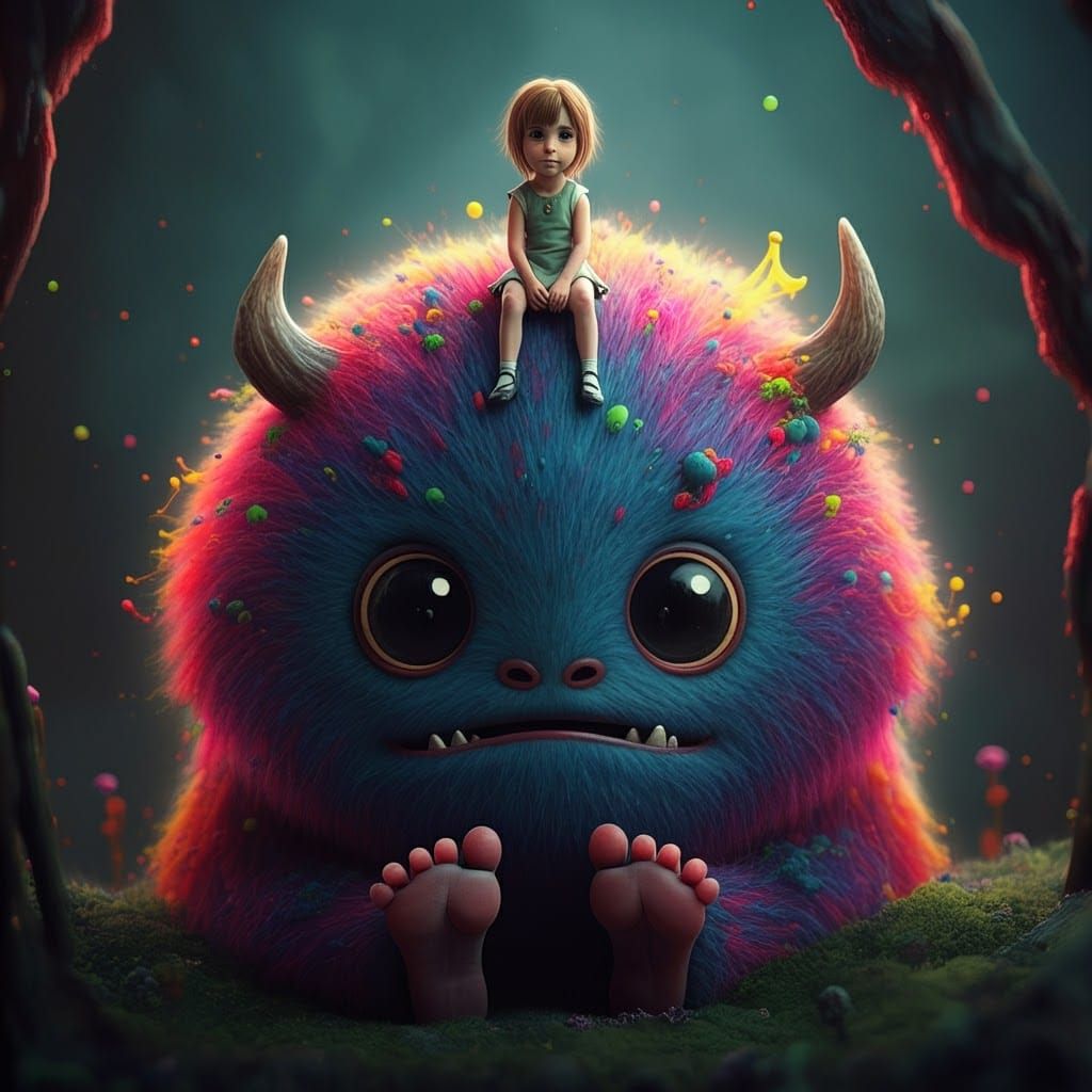 Hyper-Maximalist Portrait of a Girl on a Mythical Creature