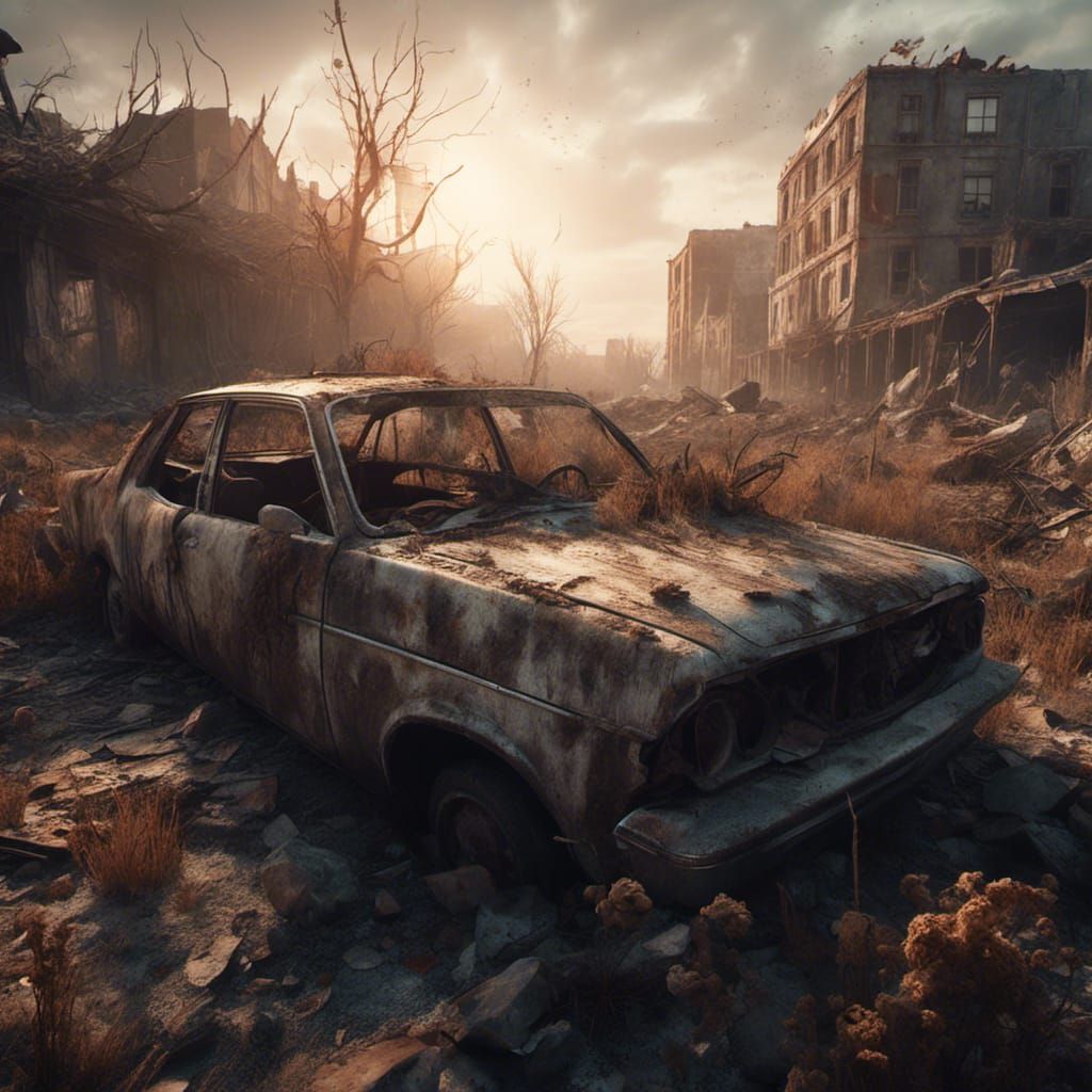 Apocalyptic Cityscape Sunset in Macabre Style