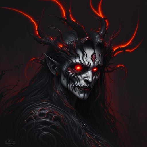 Gothic Demoness with Twisted Face and Glowing Eyes