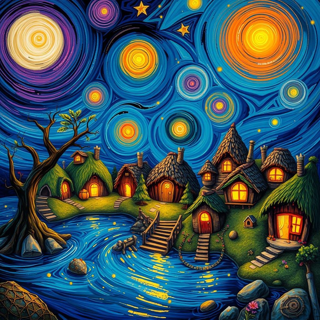 Whimsical Fairy Village at Sunset