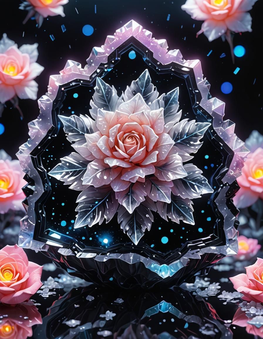 Holographic Crystal Geode in Neon Watercolor Style