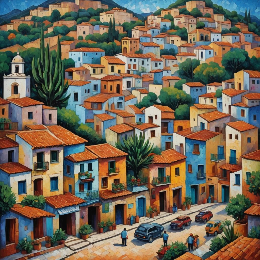 Colorful Mexican Vista in Impasto Oil Painting