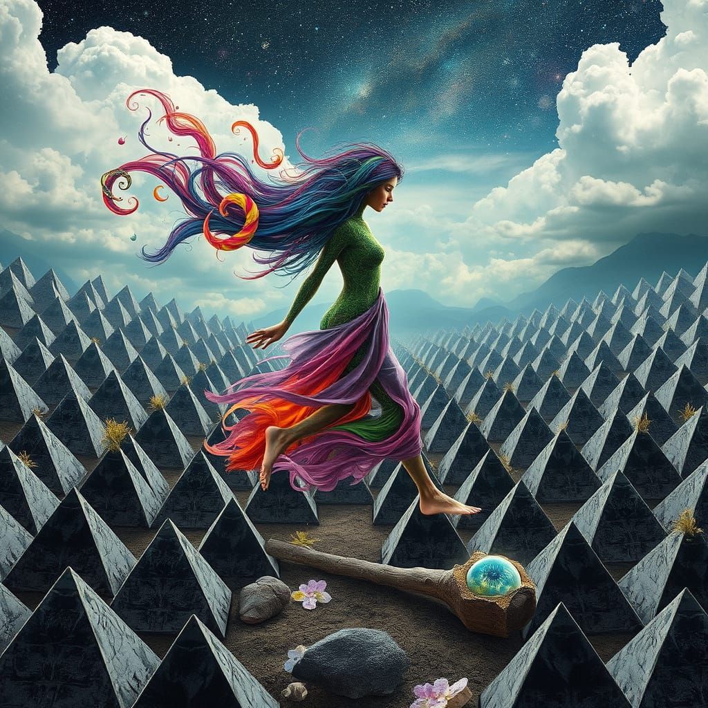 Surreal Woman Embodies Cosmic Energy in Vibrant, Swirling Ar...