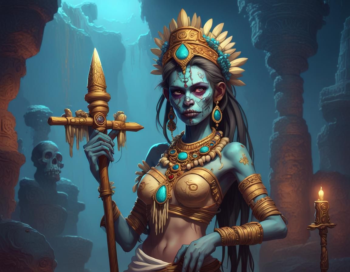 Undead Mayan Princess Portrait in Art Nouveau Style