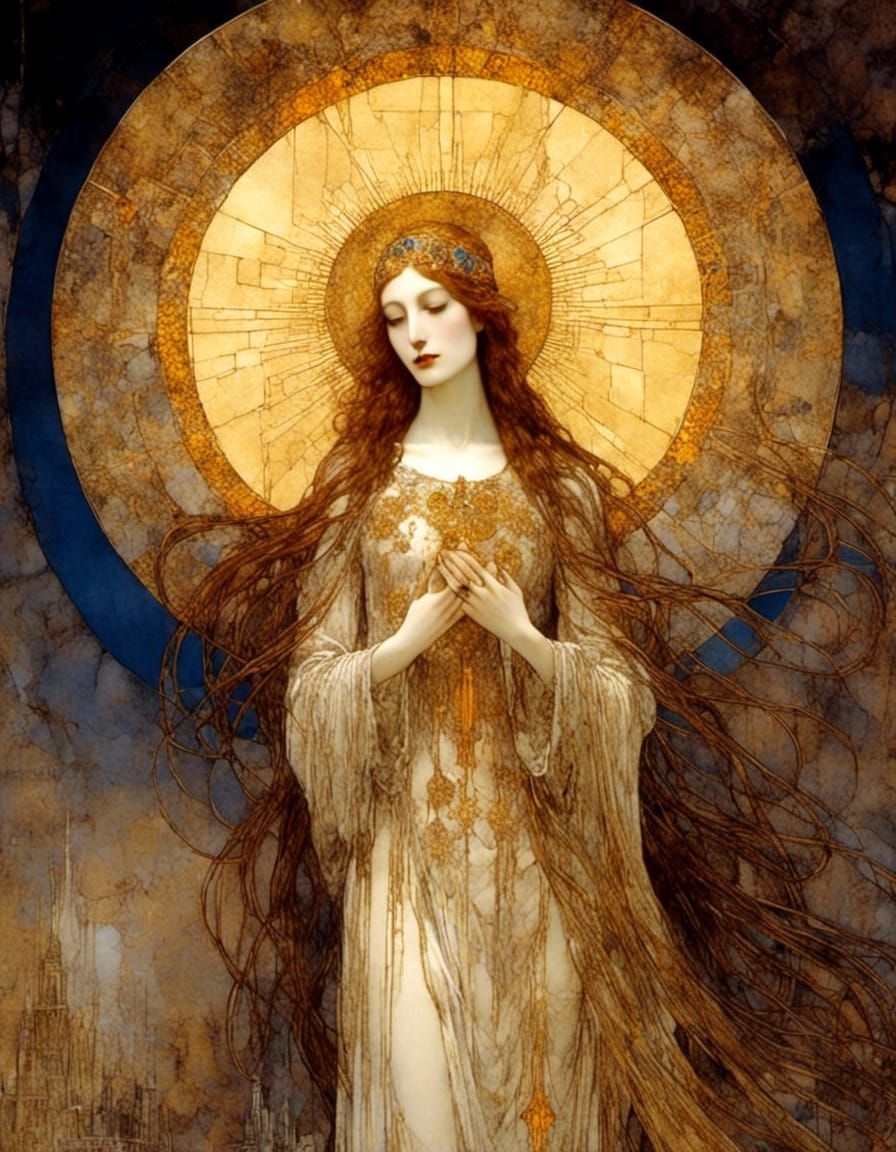 Mary Magdalene with Halo in Stained Glass Style