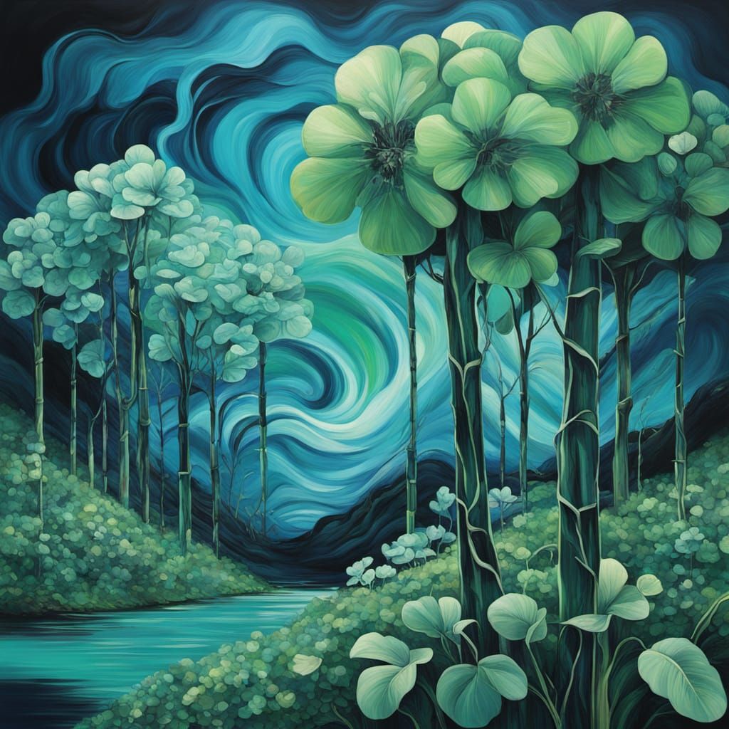 Abstract Surrealism Painting of Blue and Black Haze