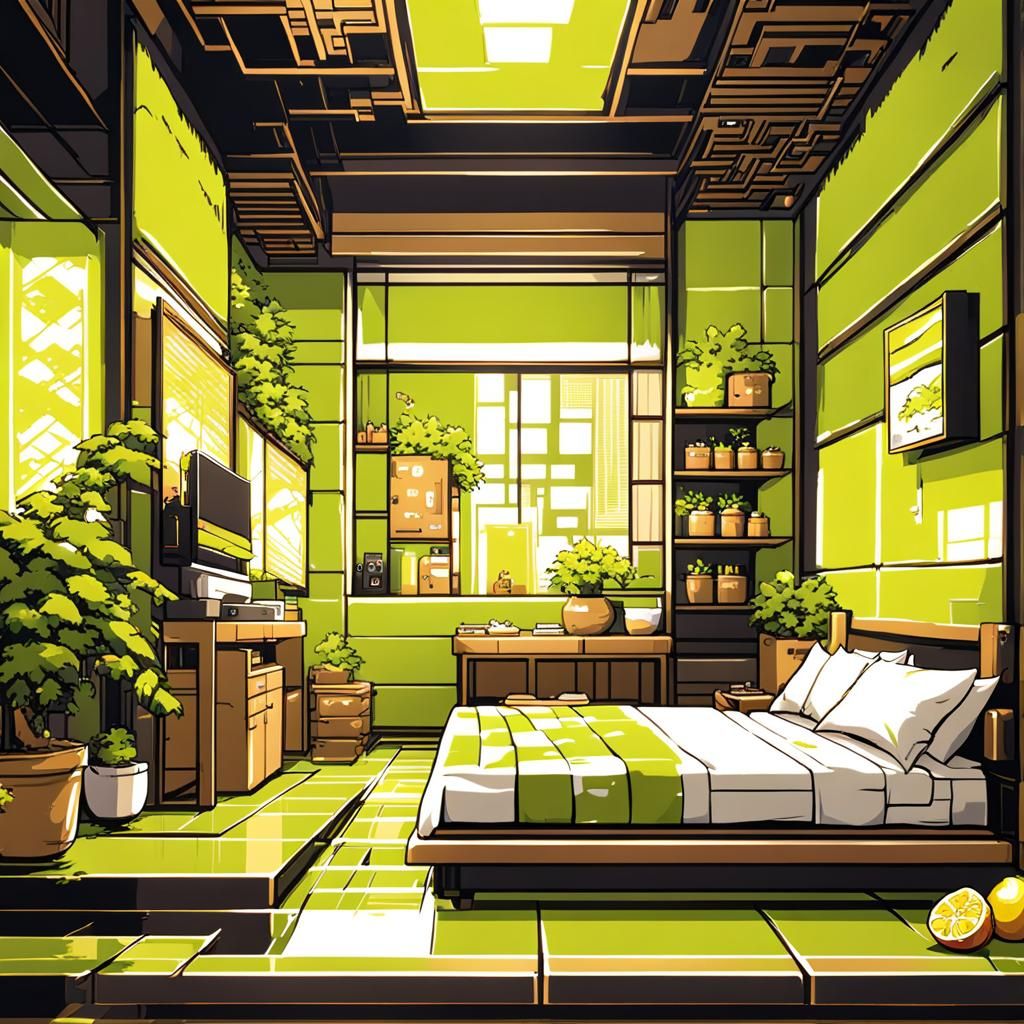 8-Bit Pixel Bedroom with Lime and Lemon Theme