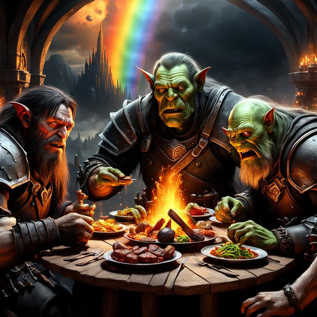 Hobbits and Orcs Dinner Party in Mordor