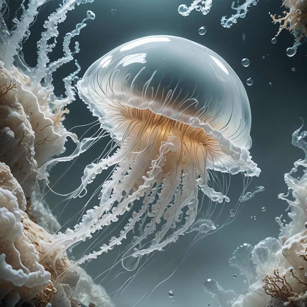 Bioluminescent Jellyfish in Quartz, CGI Art