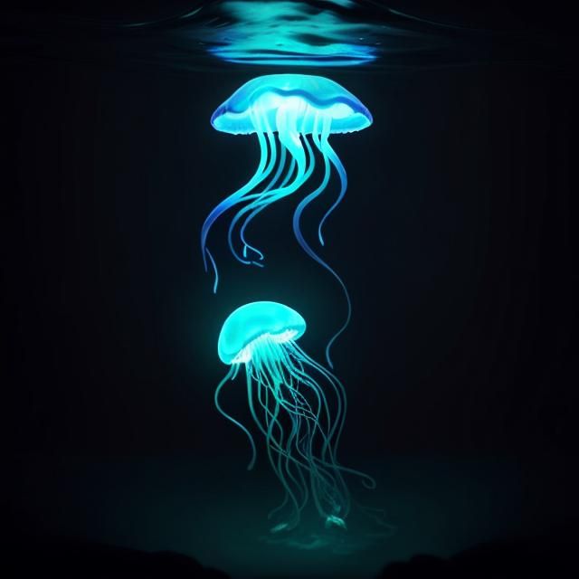 Bioluminescent Heart-Shaped Jellyfish in Dark Ocean