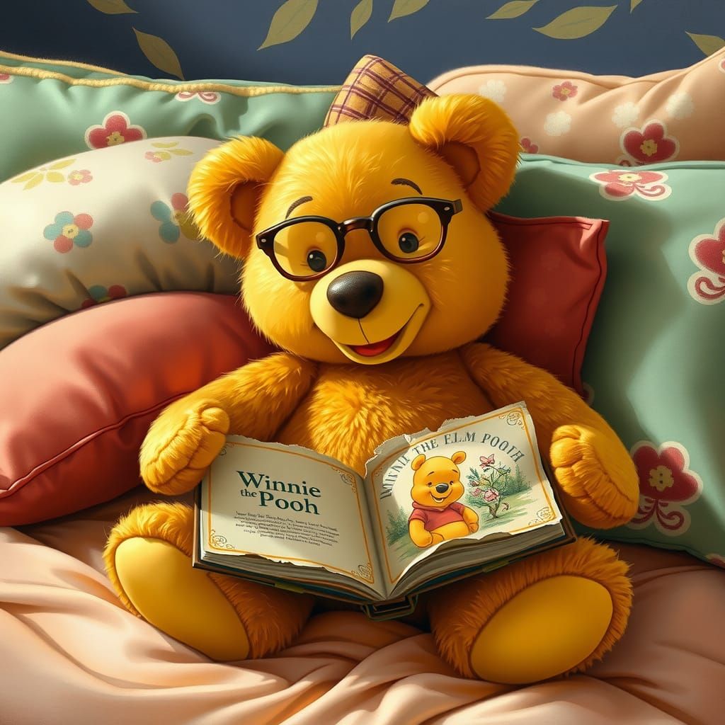 Teddy Bear Reads Winnie the Pooh, Narrative Illustration
