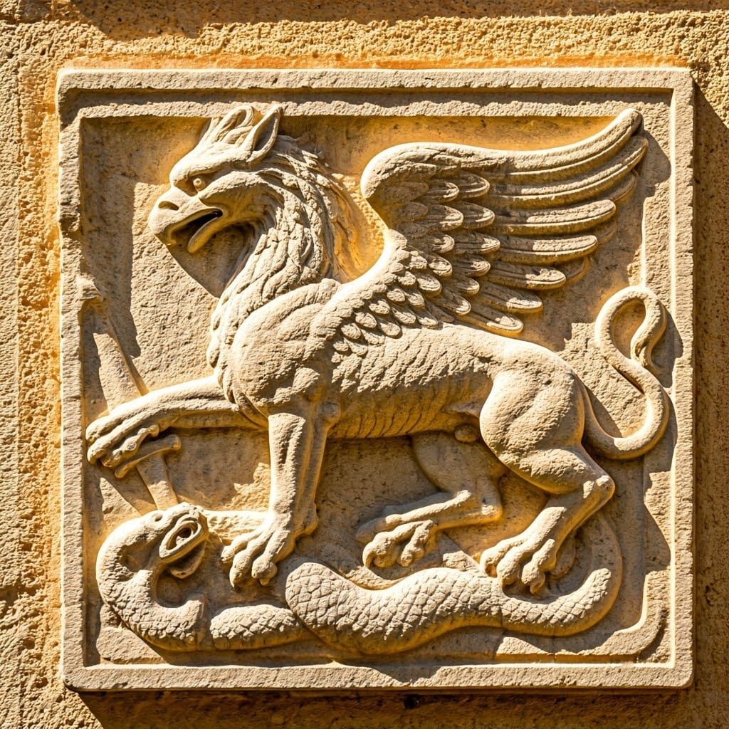 Griffin Victory: Antique Stone Relief Sculpture