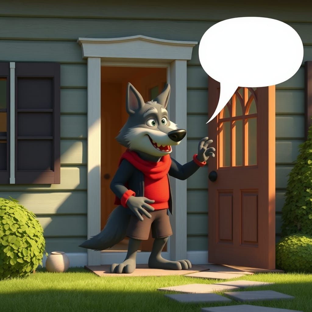 Talking Door Knocker: Wolf at Home in Pixar Style