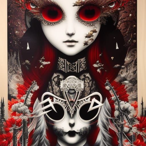 Gothic Manga Figure with Fractal Moon