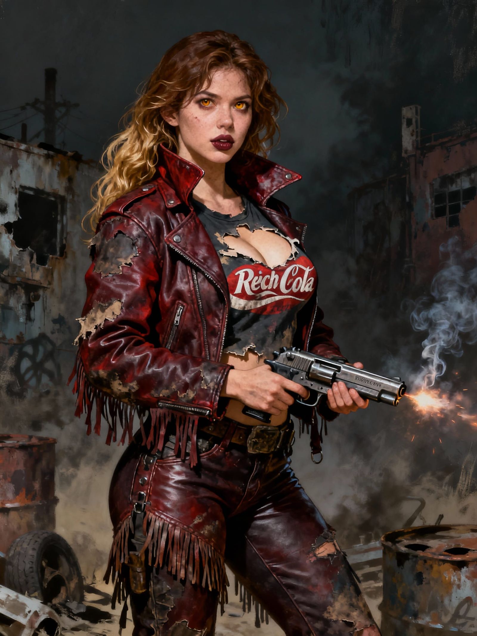Post-Apocalyptic Survivor with Pistol in Oil Painting Style