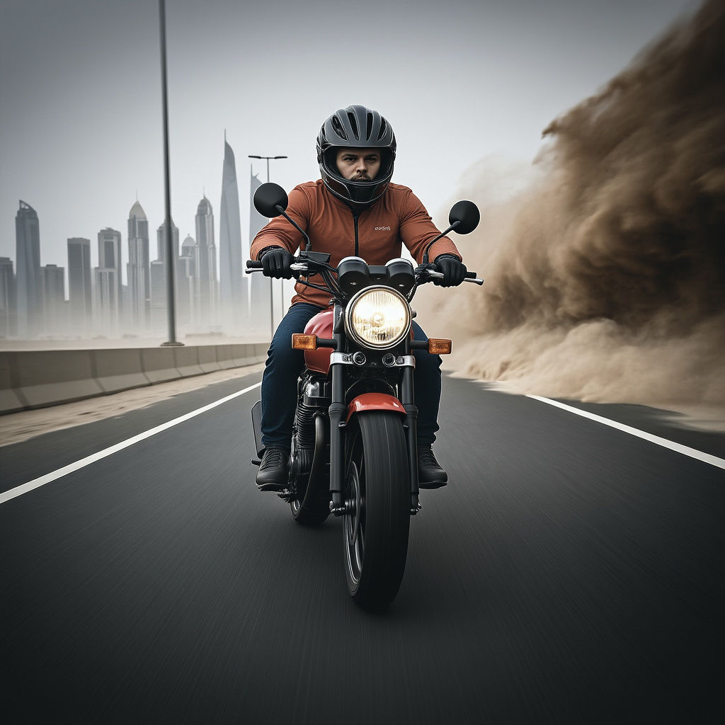Honda Motorcycle Speeds Through Dubai Sandstorm