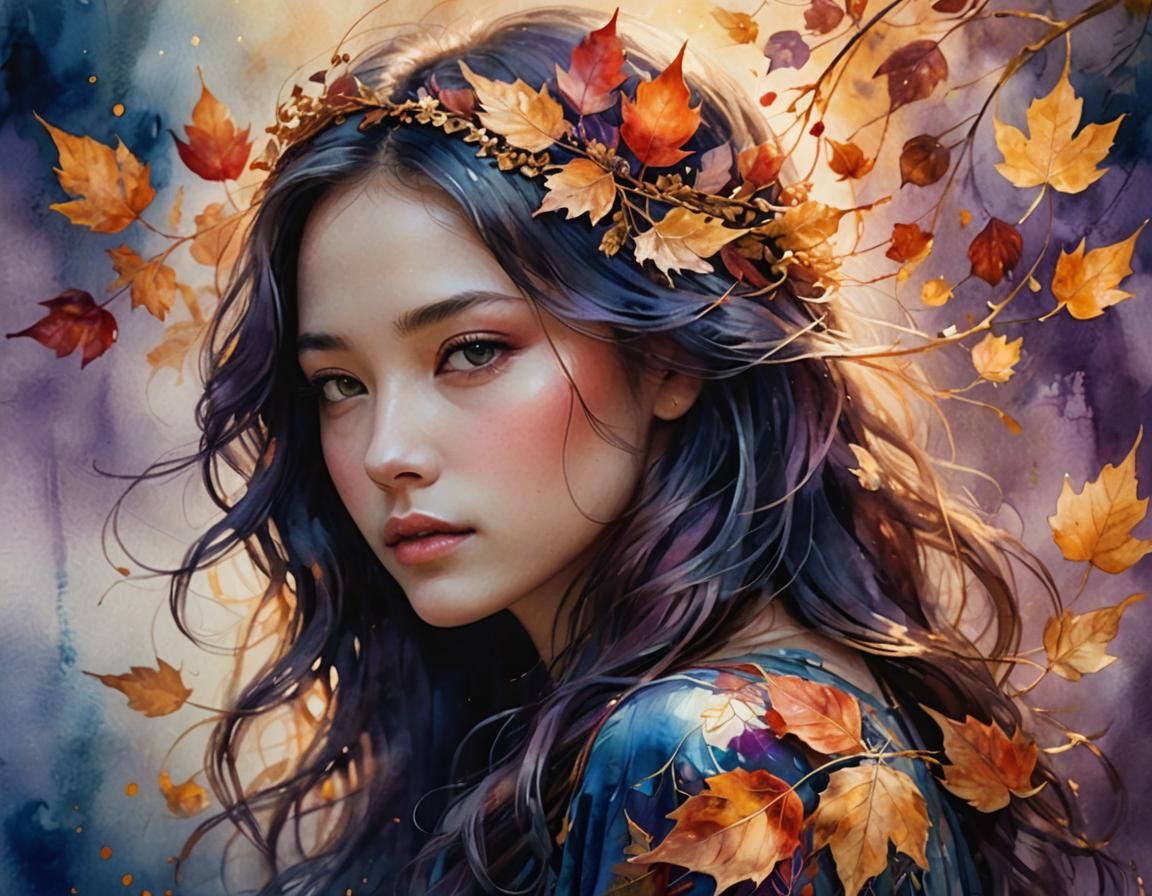 Dreamy Portrait of Delicate Girl in Watercolor Style