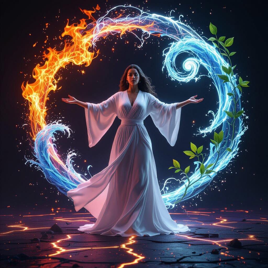 Woman Controlling Nature in 3D CGI Realistic Style