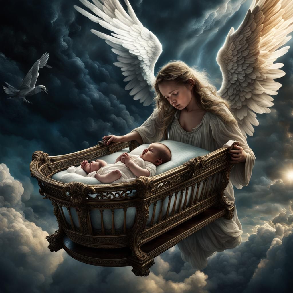 Angel Places Baby in Cradle: Digital Matte Painting