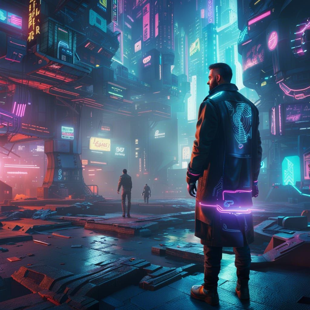 Futuristic Man in Cyberpunk Outer Space World