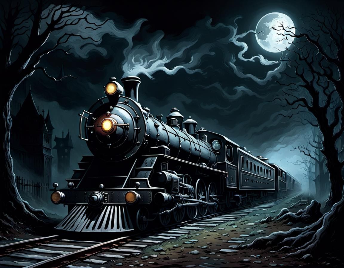 Haunted Train in Dark Hyperrealistic Horror Style