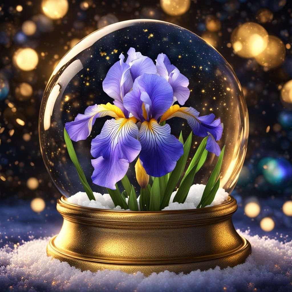 Iris Flower Snow Globe in Starry Universe