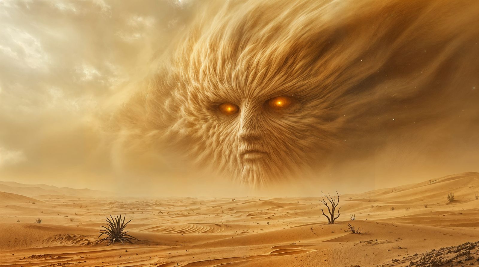 Mysterious Desert Storm with Ancient Face