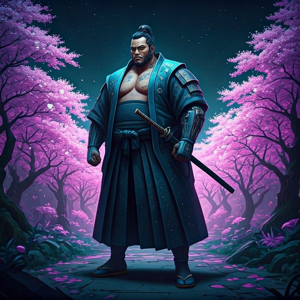 Cyberpunk Street Samurai in Starry Garden