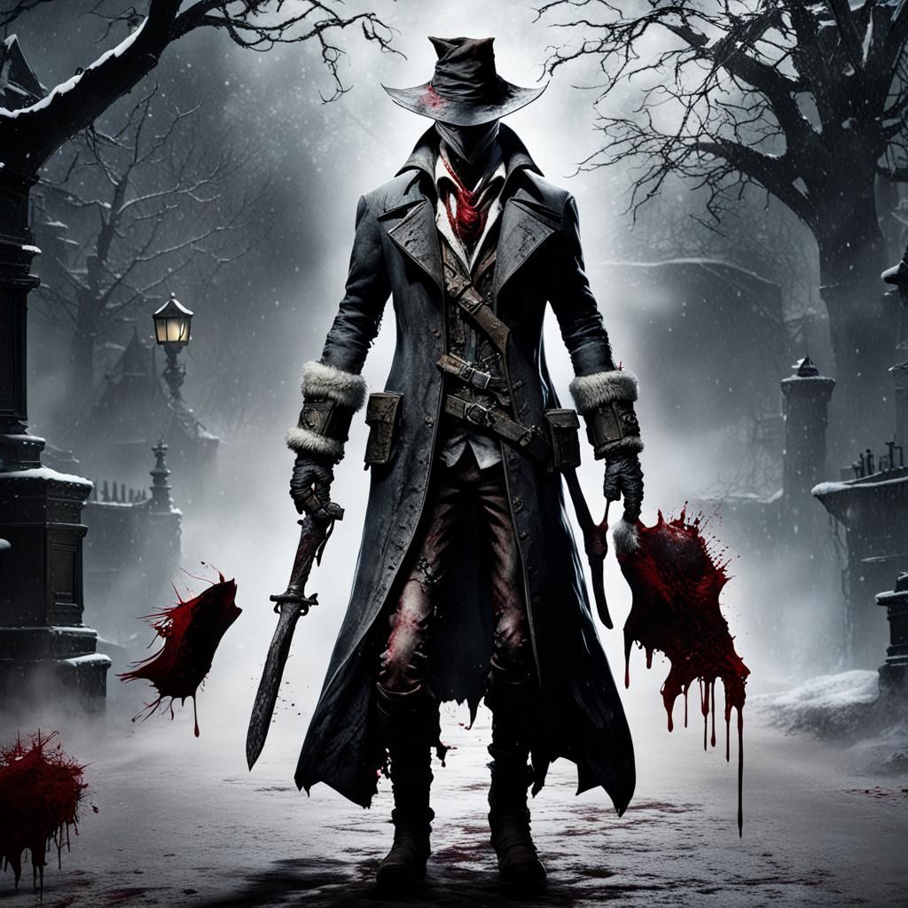 Bloodborne Hunter in Santa Suit: A Snowy Nightmare