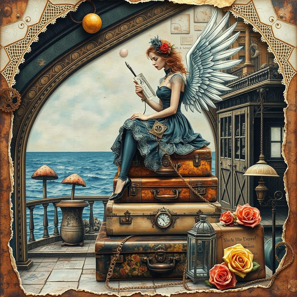 Steampunk Angel in Vintage Train Station