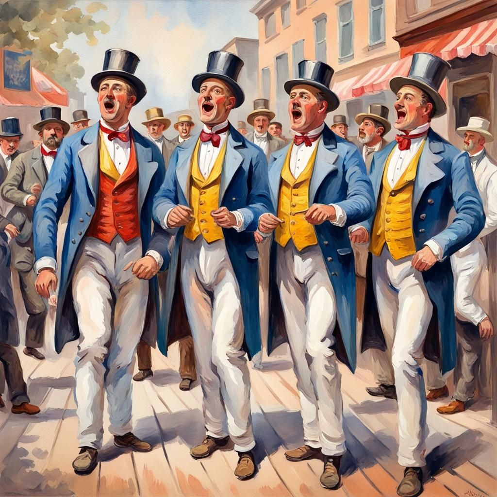 Barbershop Quartet in Gouache Impressionist Style