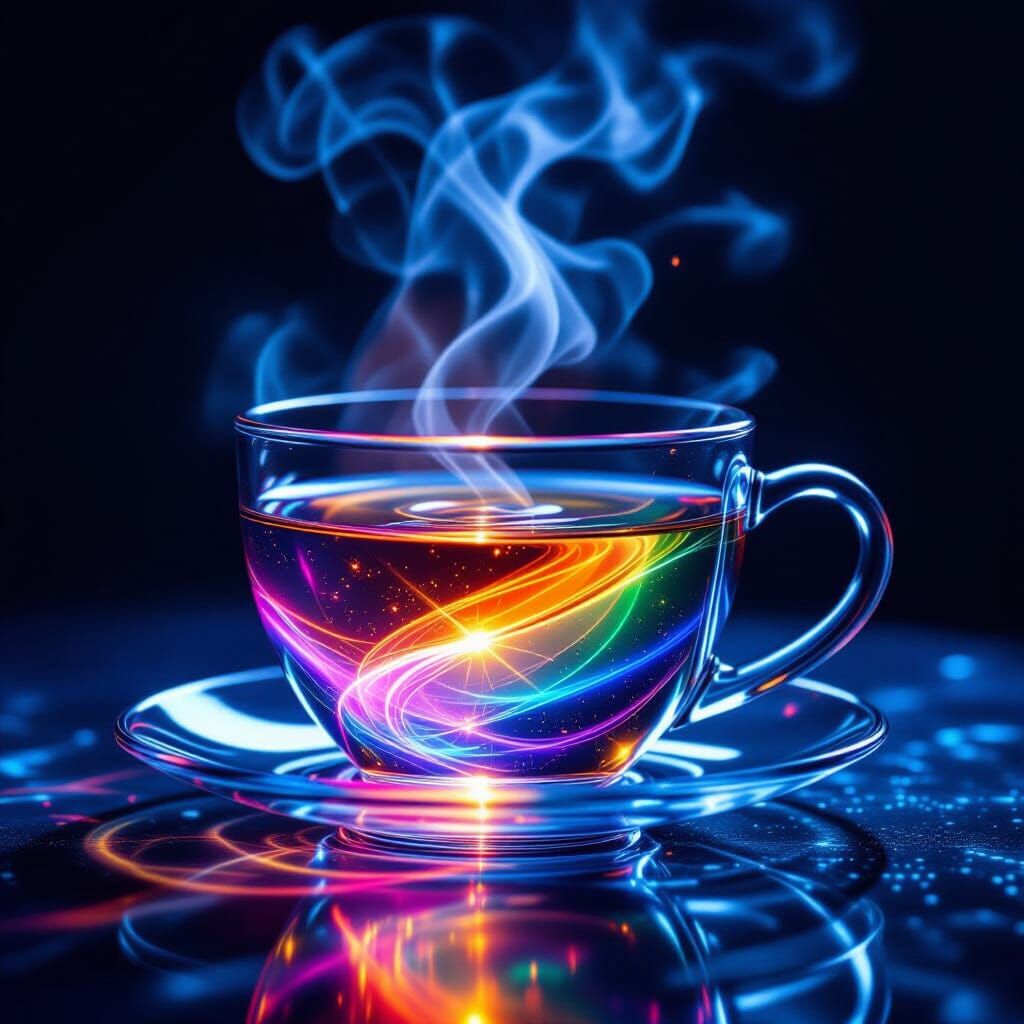 Swirling Liquid Light in Teacup: Cinematic Masterpiece