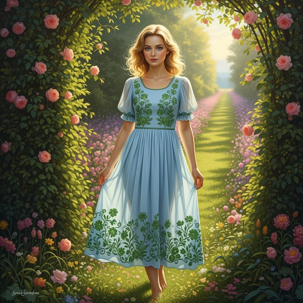 Hyperrealistic Portrait of Woman in Floral Dress