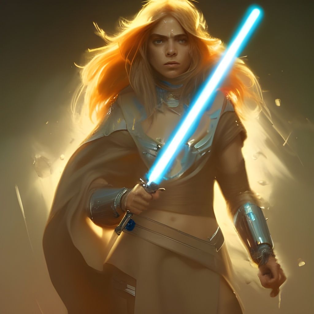 Jedi Knight Woman with Lightsaber in Comic Book Art
