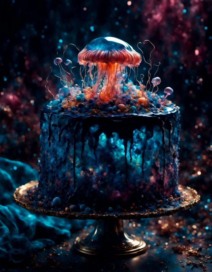 Bioluminescent Jellyfish Crystal Cake with Bokeh Effect