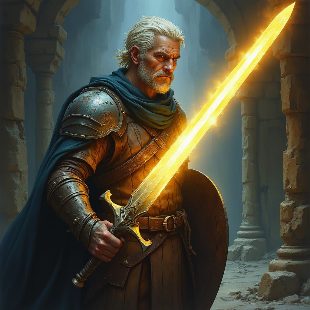 Battle-Hardened Warrior in Radiant Armor