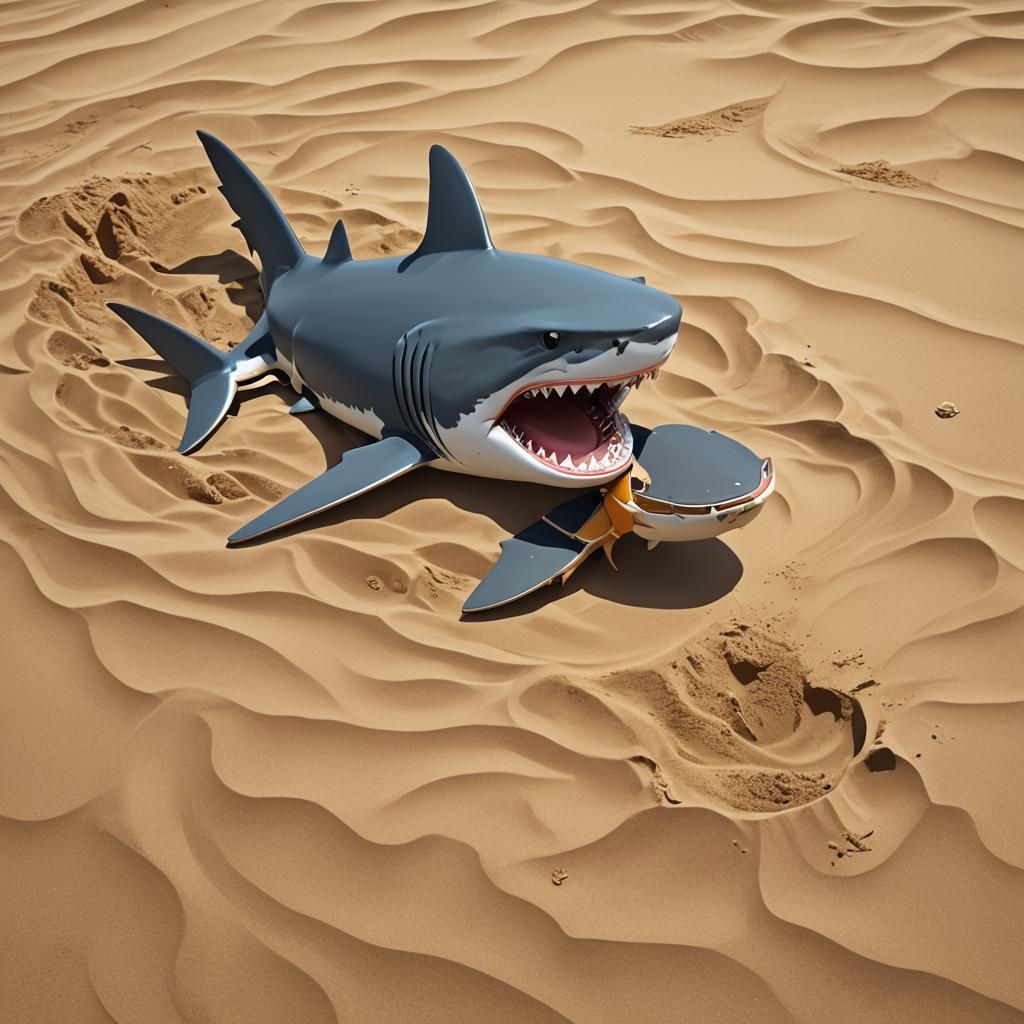 Anime Shark Drawn to Orange Sand
