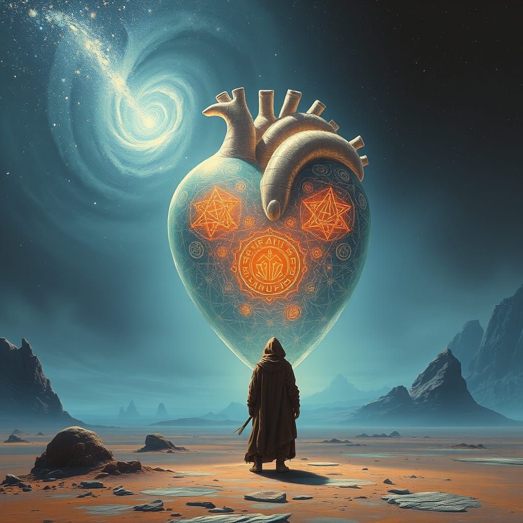 Wanderer and Crystal Heart on Alien Planet