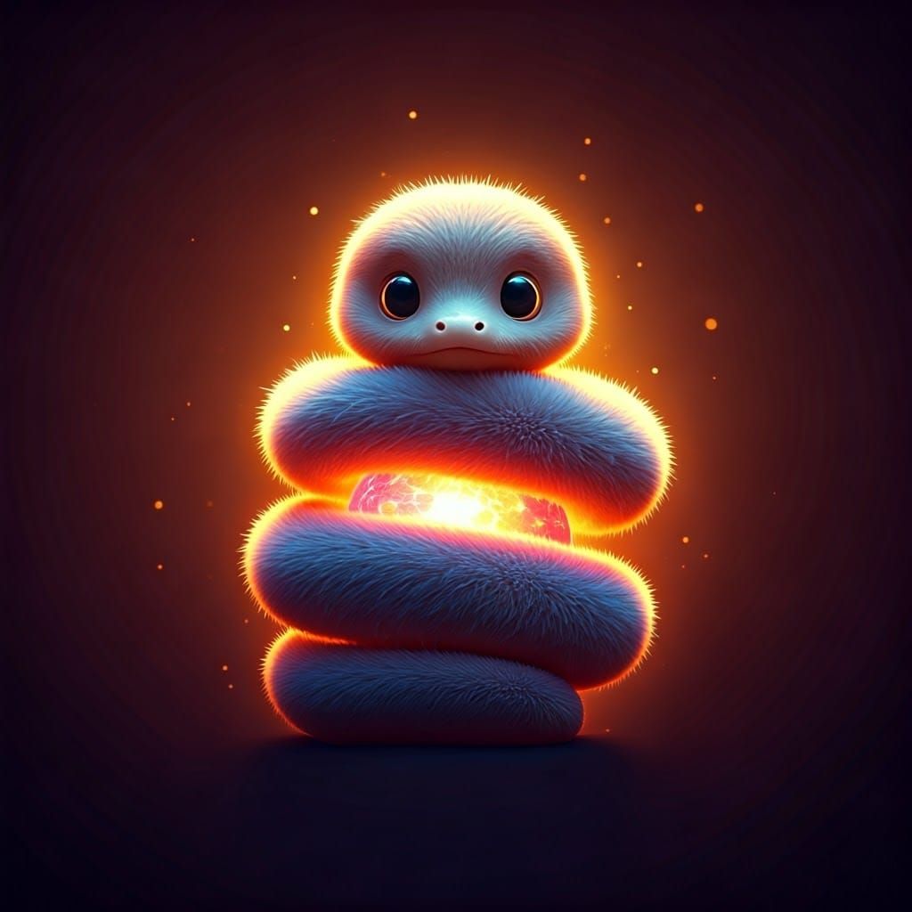 Adorable Furry Snake with Glowing Orb, Pixar Style