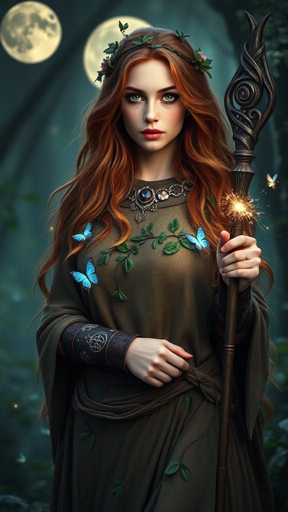 Serene Druidess in a Luminous Enchanted Glade