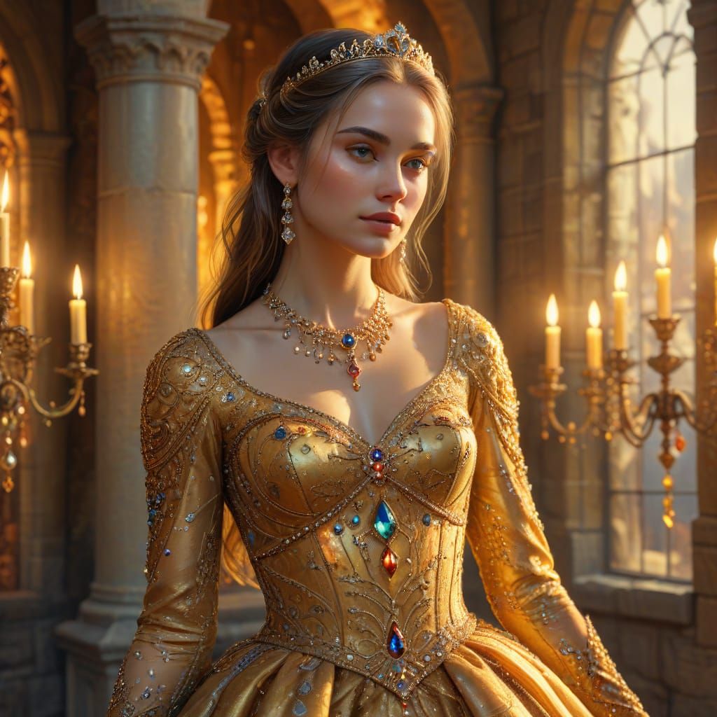 Golden Princess in Castle: Fantasy Concept Art